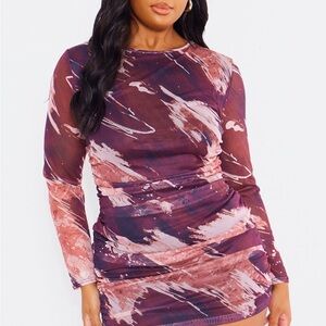 PrettyLittleThing Purple Pink Bodycon Dress Long Sleeve Crew Neck